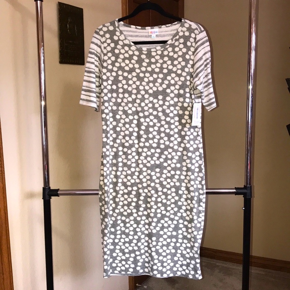 LuLa Roe Dress, Julia, Gray/White, Sz L, NWT!